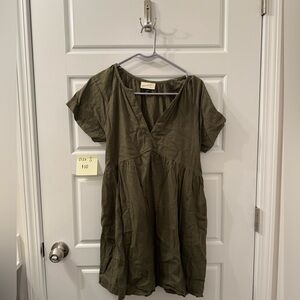 Universal Thread Linen Olive Green Short Sleeve Dress